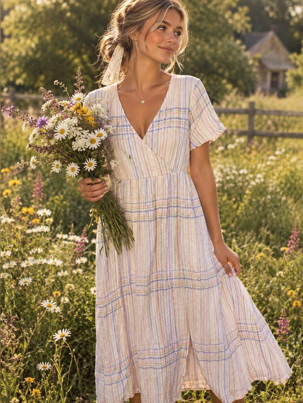 Madewell Pastel Multi-Stripe V-Neck Midi Dress